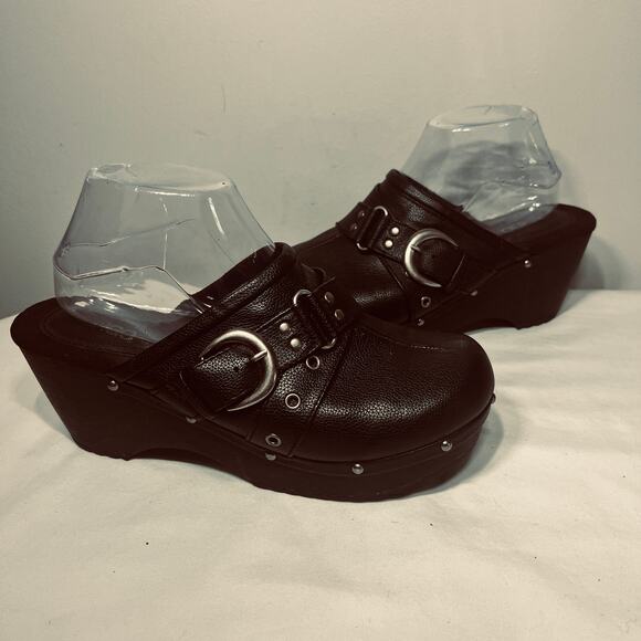 Bongo Clogs VTG 90s Jessie Black Grunge Gothic Punk Chunky Y2K Studded Biker 8M - Picture 1 of 7